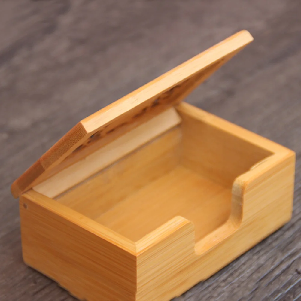 

1Pcs Business Card Storage Box Hollow Out Bamboo Name Holder Desktop Organizer for Office Meetings Exhibitions Business Case