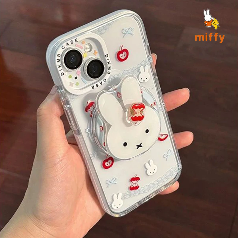 귀여운 미피 폰 케이스 아이폰 16 15 14 13 호환 투명 폰 케이스 만화 애플 코어 자석 스탠드 완벽한 선물