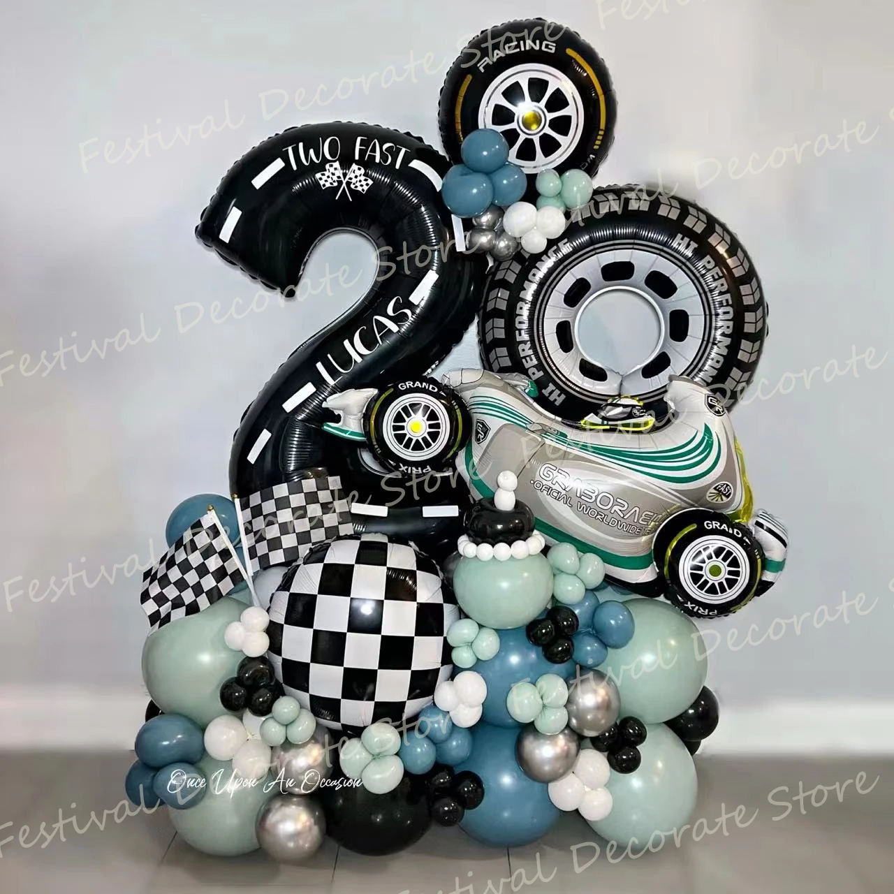 41pcs Racing Car Theme Tire Foil Balloon Set Checkered Flag 0-9 Years Old Boys Birthday Party Decoration Tow Fast Baby Shower