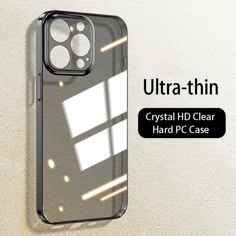 Luxury Ultra Thin Transparent Hard PC Case For iPhone 15 14 13 12 11 Pro Max 14 Plus Crystal Clear Slim Shockproof Bumper Cover