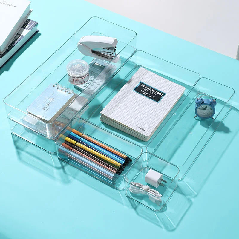 Desktop Stationery Storage Box Acrylic Material Narrow Long Bar For Pens Notebooks Portable Sticky Notes Organizer