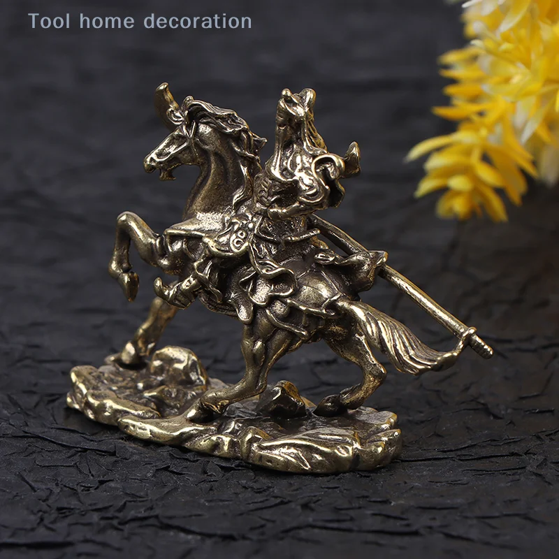 Brass God of Wealth Riding Horse Guan Gong Statue Home Decoration Accessories