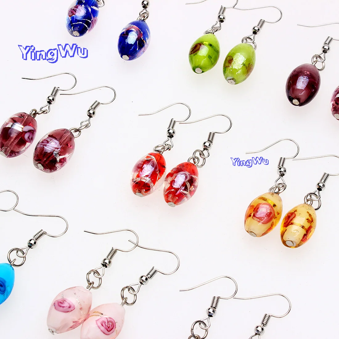 Wholesale Lots 6pairs Hand-made Women\'s Oval Stainless Steel Hook Elegant Classic Dangle Earrings Murano Glass Earrings