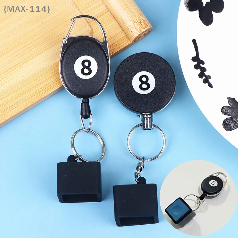3-in-1 Retractable Pool Cue Chalk Holder | Black Telescoping Keychain with Mounting Clip & Rope | Snooker Billiards Accessory