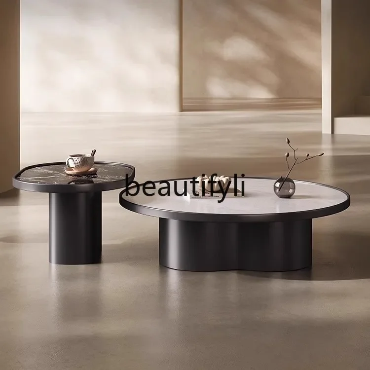 X Set tavolino rotondo minimalista di fascia alta per soggiorno, tavolino da caffè in marmo per piccole famiglie