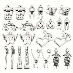 20/24pcs Antique Silvery Dentist Tooth Charms, Alloy Tooth Toothbrush Toothpaste Pendants, For DIY Jewelry Making Accessories