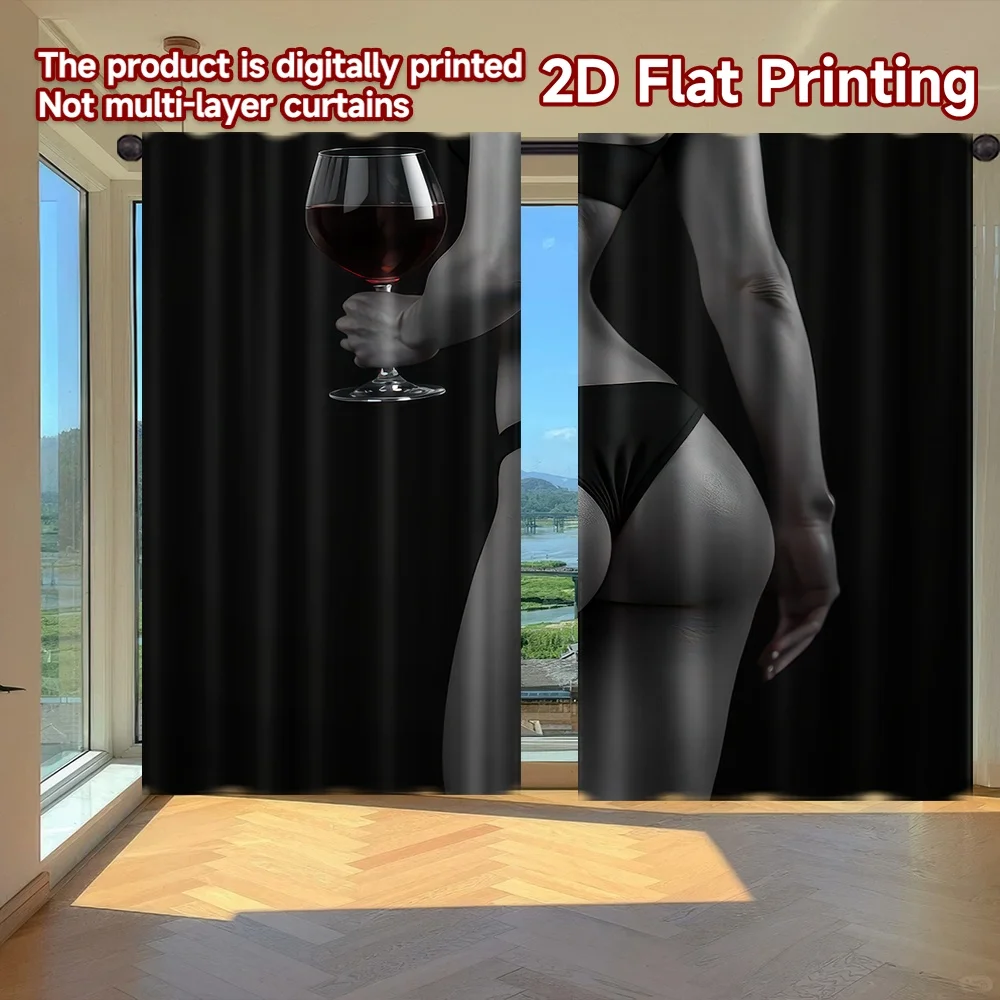 

2D flat printing 2pcs Party Window Curtains Model in Black Lingerie Digital Printed Polyester Drapes Party Decorations Use for