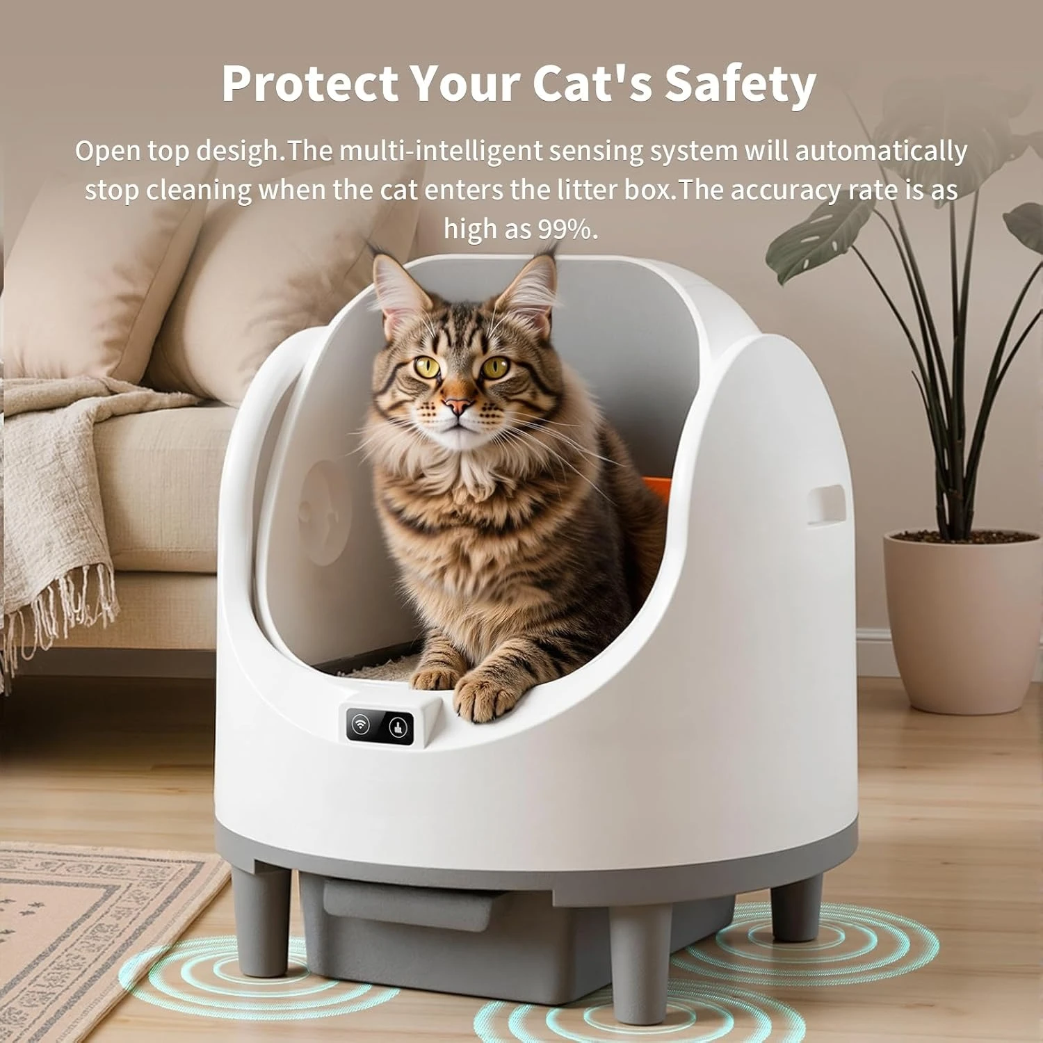 

Automatic Smart Cat Litter Box Large Space Self Cleaning Cat Toilet with Safety Protection APP-Control ， Free Garbage Bags