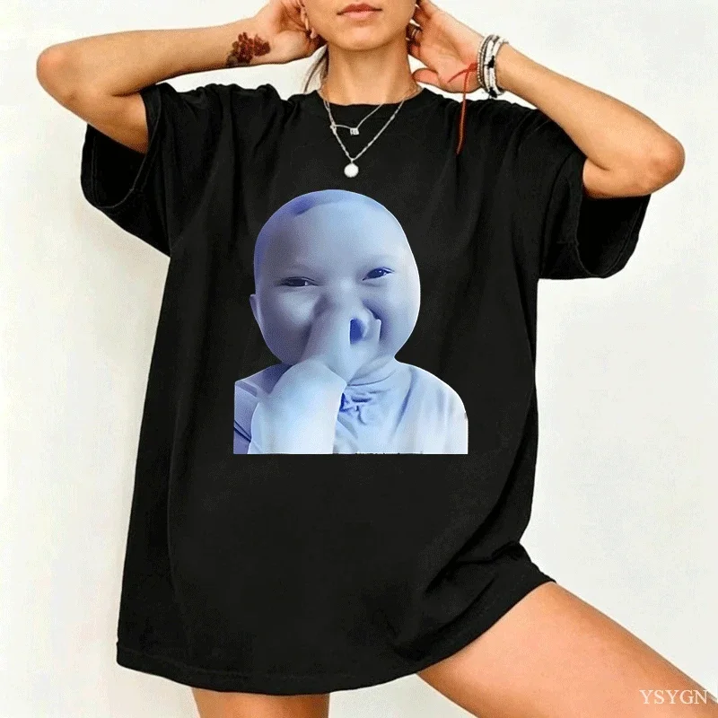 Funny AI Baby Holding Laugh Meme Viral Trend T-shirt for Women T Shirts Short Sleeve Tops Streetwear Women's Tees Casual Clothes