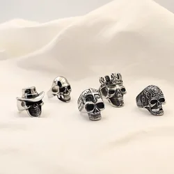 Vintage Silver Color Stainless Steel Rings for Men Skull Shaped Punk Hiphop Style Street Charm Jewelry Motorcycle Gang Gift