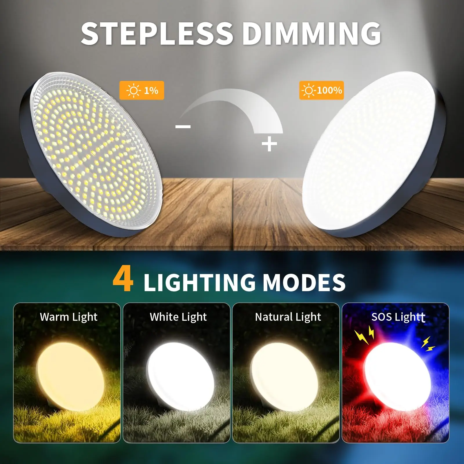 2000LM Camping Lantern 5200mAh Rechargeable Work Light Magnetic 4 Modes Stepless Dimming Outdoor Waterproof Emergency Solar Lamp