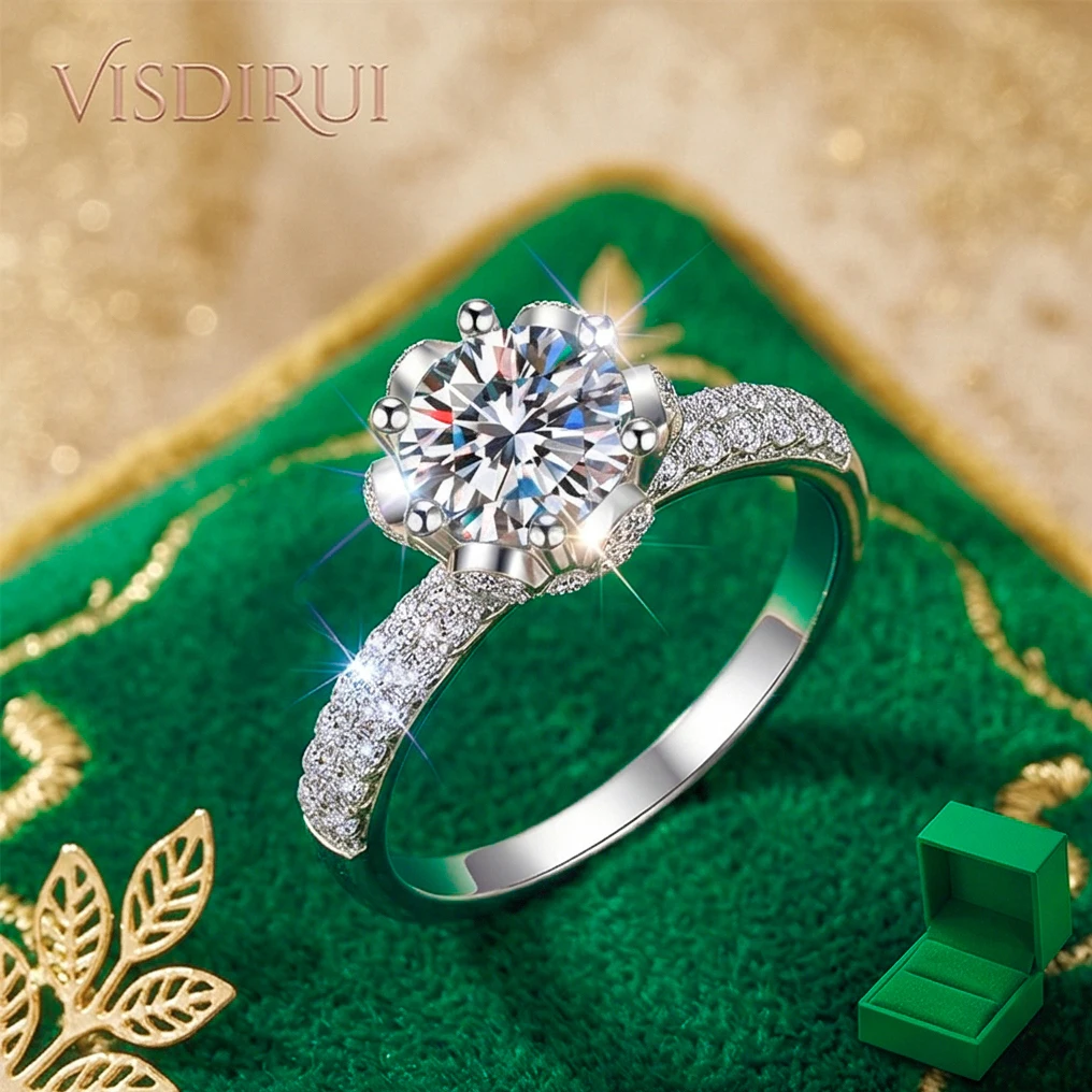 

VISDIRUI D Color VVS1 Moissanite Solitaire Ring for Women Pass Diamond Tester S925 Sterling Silver Excellent Cut Engagement