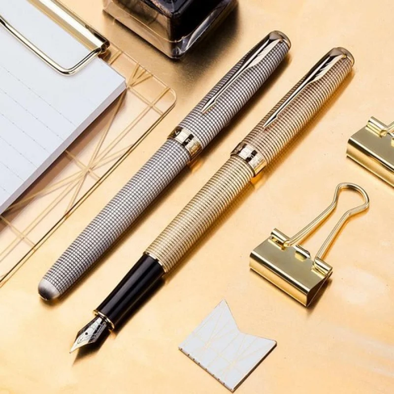 

A+ 2 PCS Jinhao Metal Grille Fountain Pen, Retro Copper Barrel Gold Trim Gold Clip