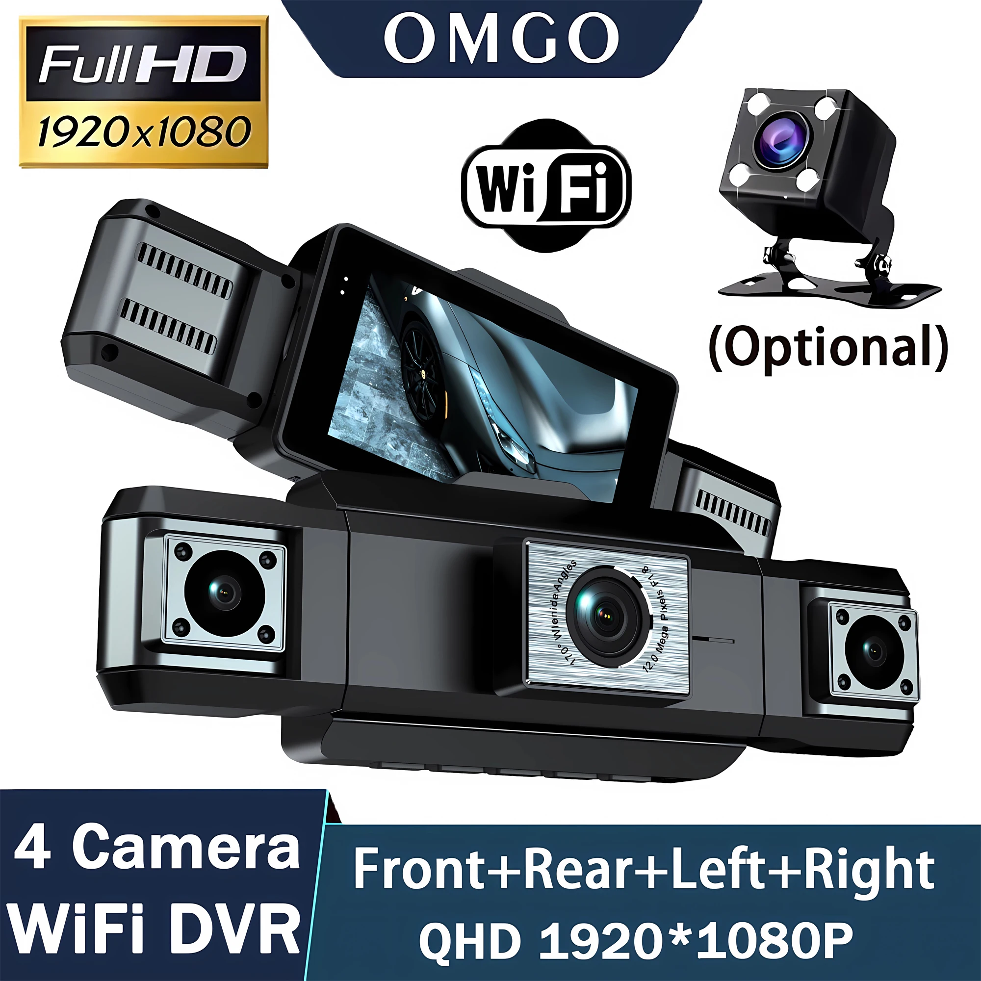 4 Channel 360 Degree Dash Cam For Cars WIFI APP Car DVR FHD 1920*1080P 4 Camera Lens Video Driver Recorder Rear View Camera
