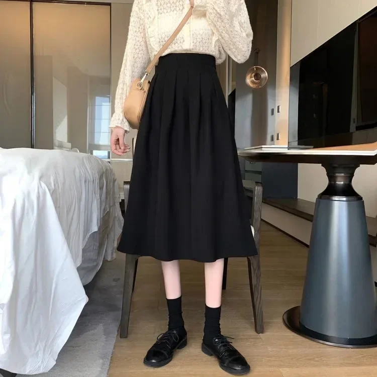 2022 Summer New High-waisted Medium-length A- line Black Bodycon Skirt For Women Petite Body Shaping Waist-length Skirts