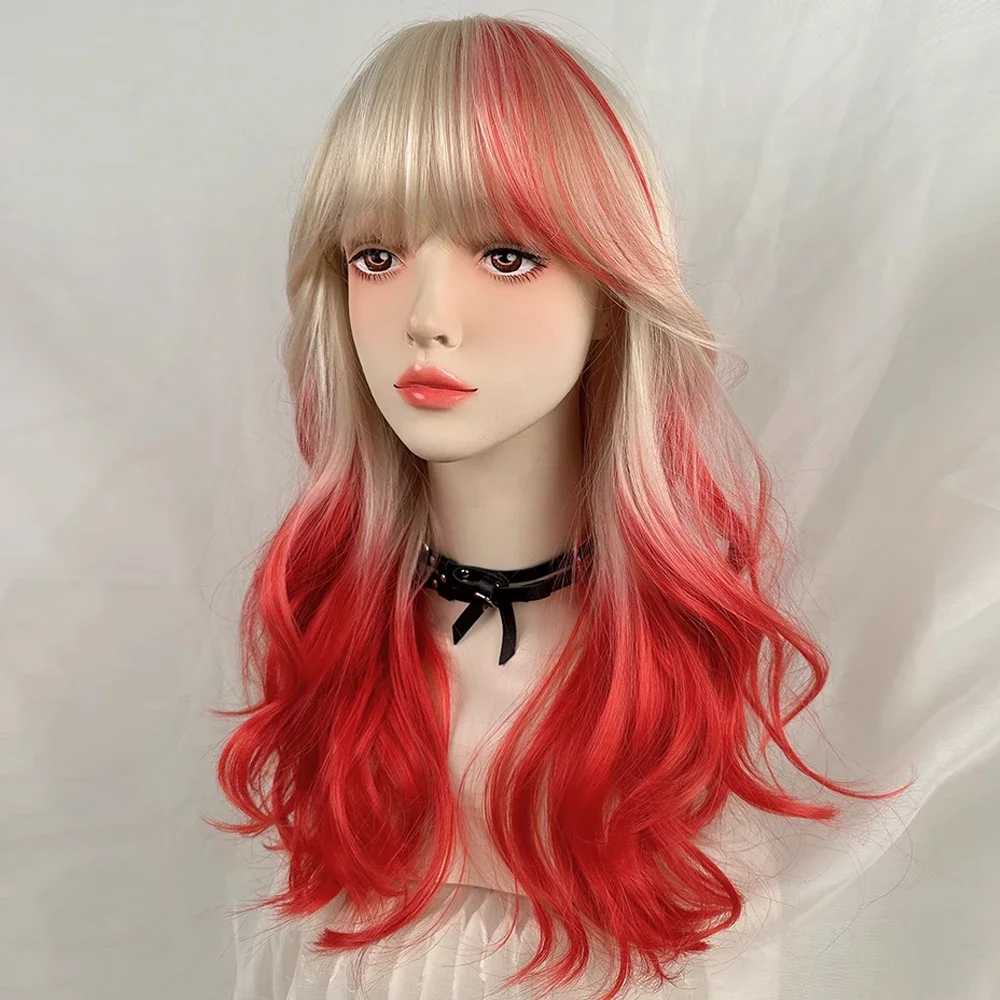 الاصطناعية طويلة مستقيم المرأة شقراء أومبير الأحمر يسلط الضوء على شعر مستعار مع الانفجارات لوليتا تأثيري شعر مستعار رقيق للحزب اليومي