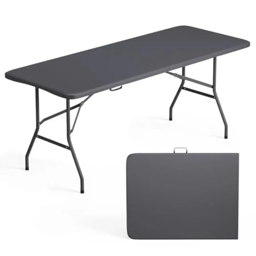 

6 FT Folding Table, Portable Plastic Table in Grey for Indoor, Outdoor, Party, Dining, Wedding, Events, Camping Lightweight Eas