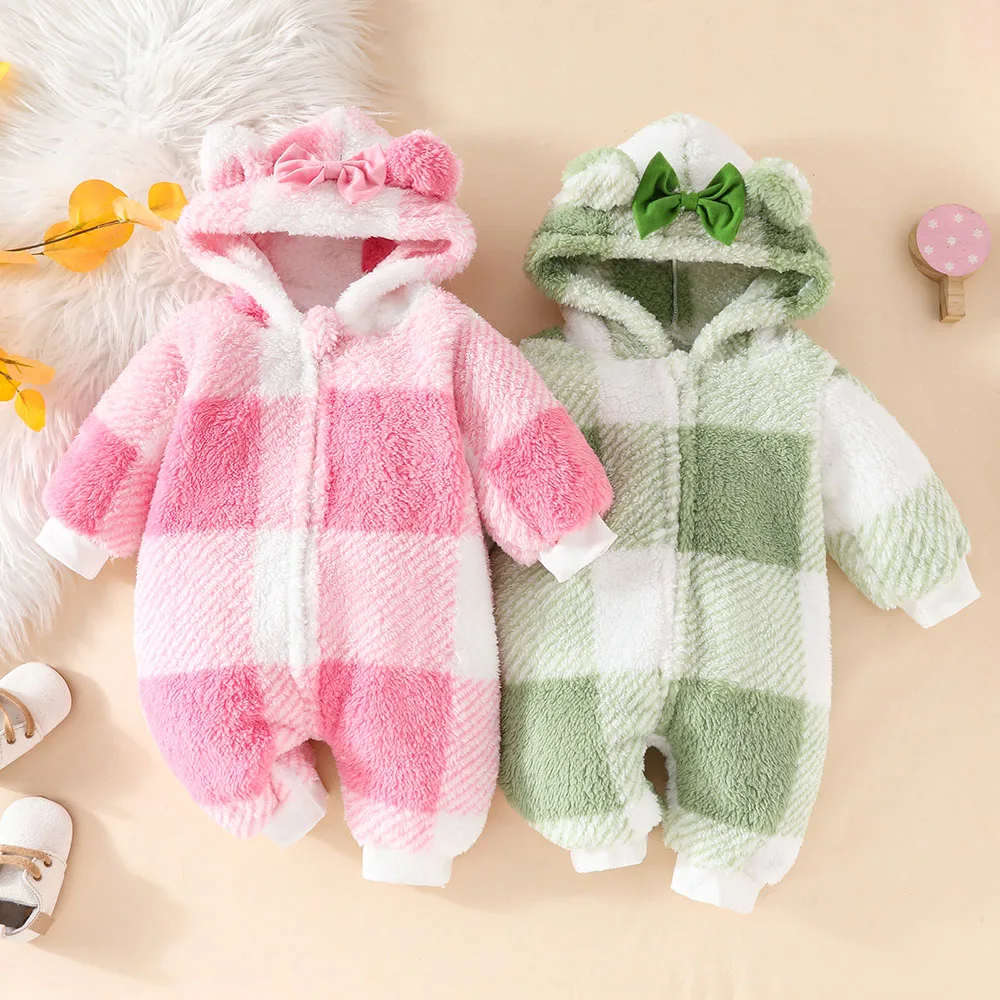

New Autumn Baby Clothing 0-18 M Newborn Jumpsuit Double Sided fleece Plaid Infant Girls Romper Toddler Boys Warm Outwear