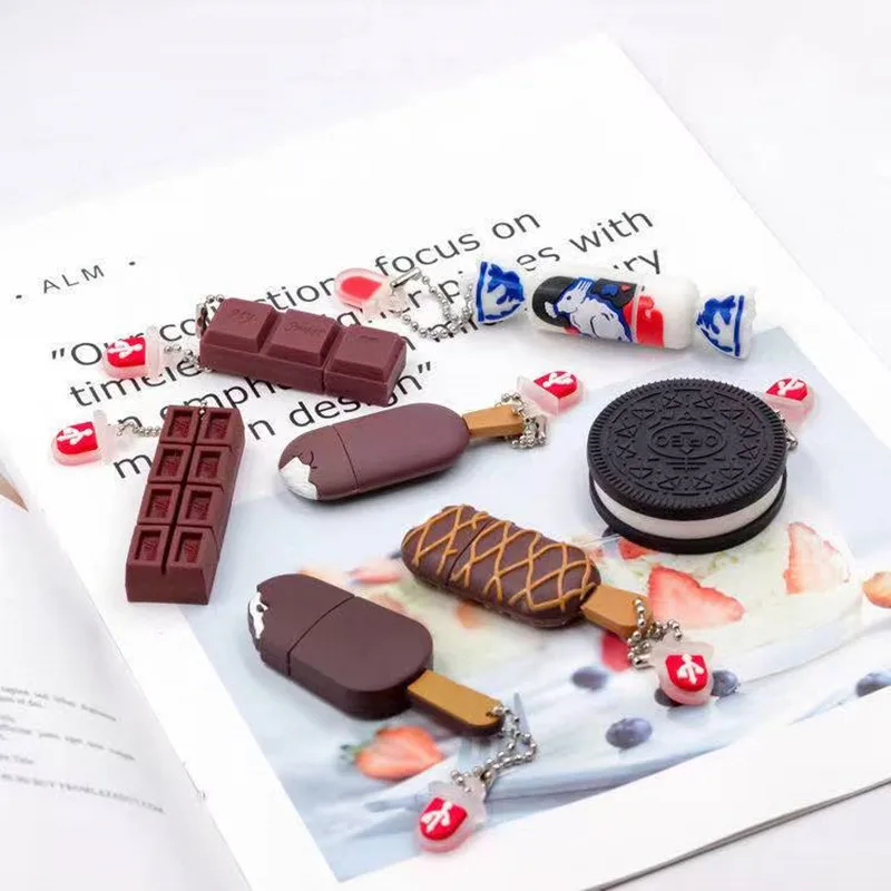 USB Flash Drive Cartoon Chocolate Ice Cream Flash Card Pen Drive 32GB USB Stick 64G Pendrive 128GB 16GB 8G Flash Drive Best Gift