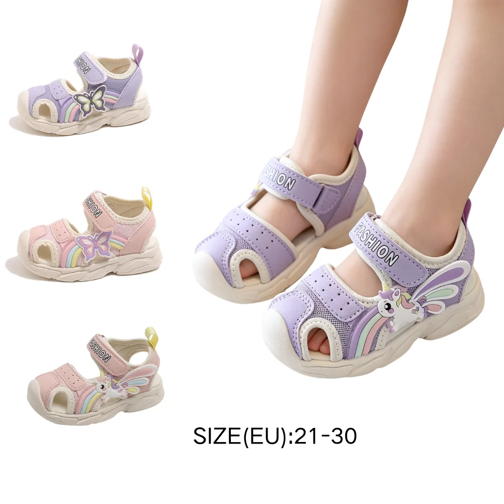 

Kids Butterfly & Rainbow Closed Toe Sport Sandals Toddler Breathable Velcro Strap Anti-collision Thick Sole Casual Summer