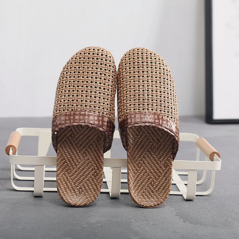 2022 New Linen Slippers Women Summer Bamboo Mats Home Slippers Wooden Floor Shoes Women Eva Soft Sole Beach Slippers Shoes Women