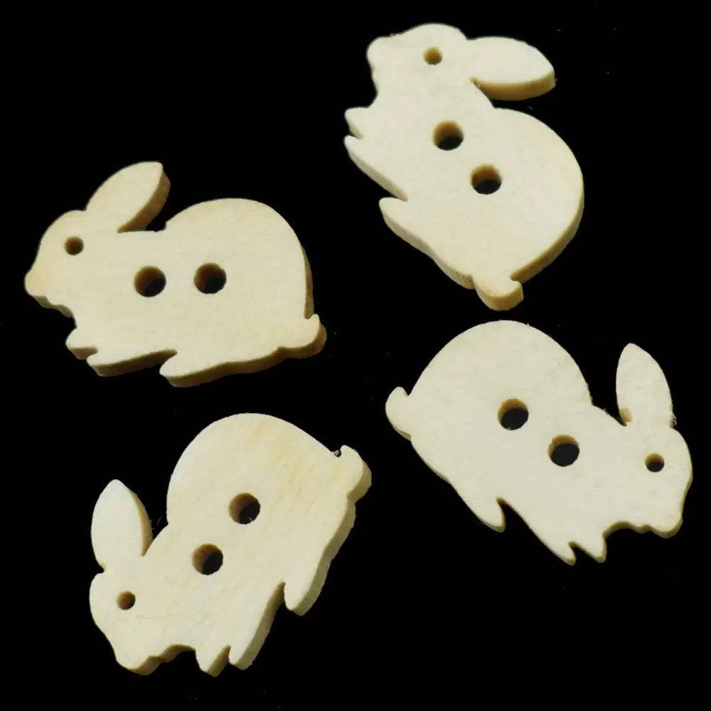 Wood Rabbit Sewing Buttons for Kids Clothes, Scrapbooking, Decorative Wooden Botones Crafts, Needlework DIY Accessories, 100Pcs