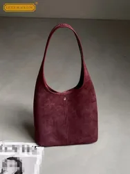 Women Hobos Bag Vintage Solid Color Cow Suede Single Shoulder Bag Versatile Casual Handbag Totes Autumn Office Lady Underarm Bag