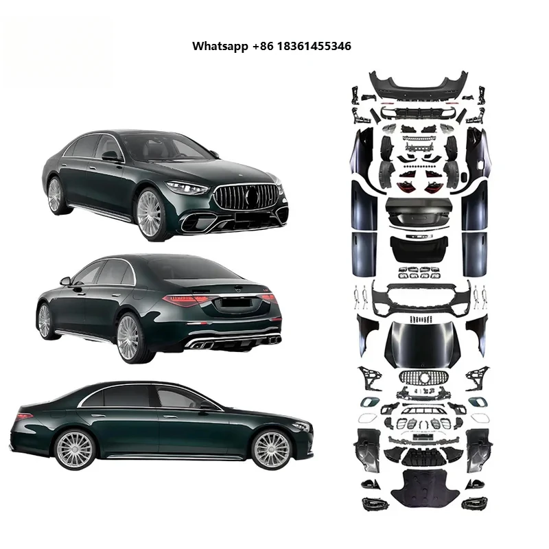 

for S Class 2014-2019 Body Kit Upgrade Front Rear Bumper Side Skirt Fender Cover with Exhaust Cut-Outs