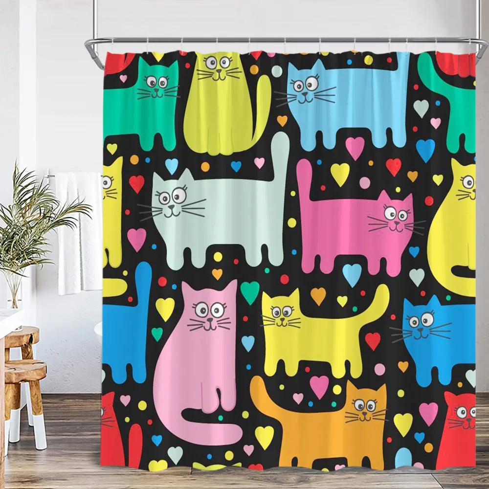 Cartoon Kids Bath Curtains Birds Rainbow Unicorns Cute Cats Fish Funny Animals Bathroom Decortaion Shower Curtain with Hooks