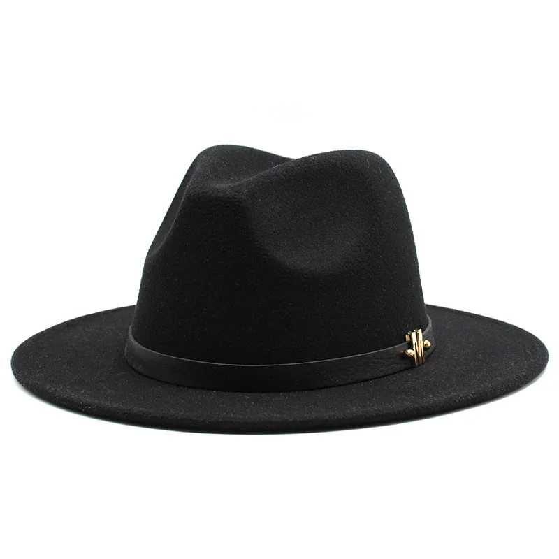 European And American  New Hat Ladies Flat Brim Autumn And Winter Woolen Bowler Hat Female British Label Black Jazz Top Hat