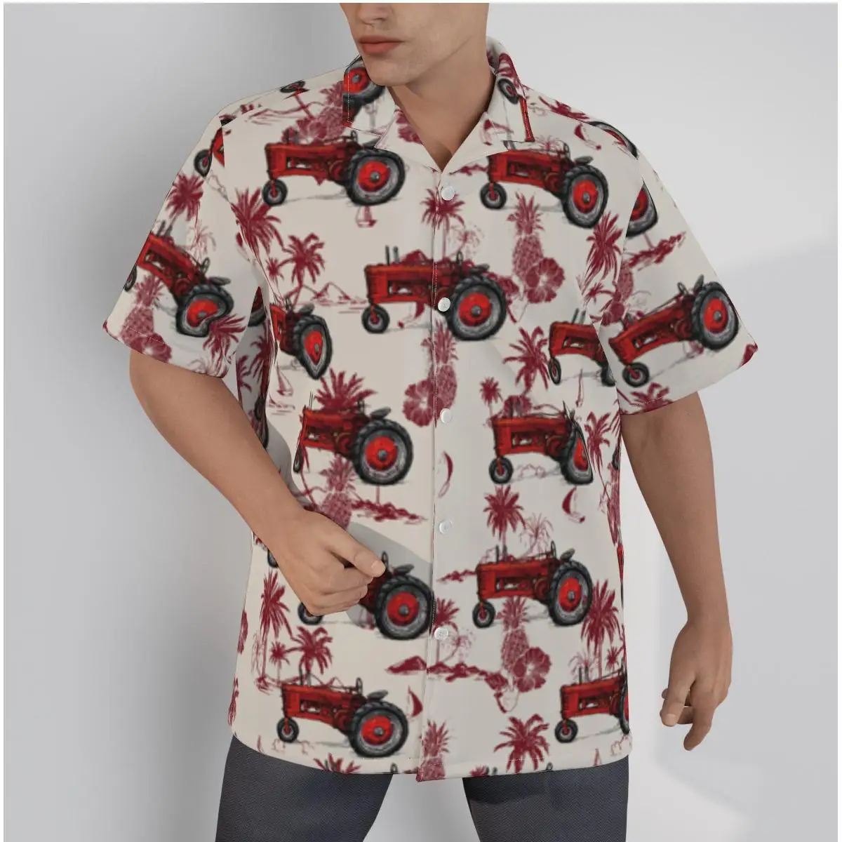 

Men's Hawaiian Shirt Tractors Print Beach Short Sleeve Summer Casual Button Up Patchwork Tops 3D Shirts