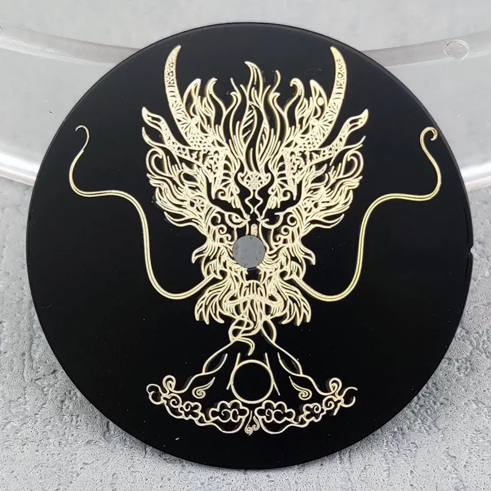 Nome impresso a laser e logotipo Mostrador do relógio, logotipo personalizado, sem escala, adequado para NH35, NH36, NH70, NH34 Movimento, Novo, 28,5mm