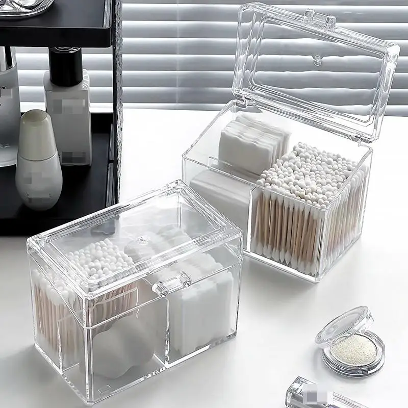 

Cotton Swab Storage Box, Plastic Cosmetic Cotton Stick Storage Box With Cover, Waterproof Transparent Makeup Stand