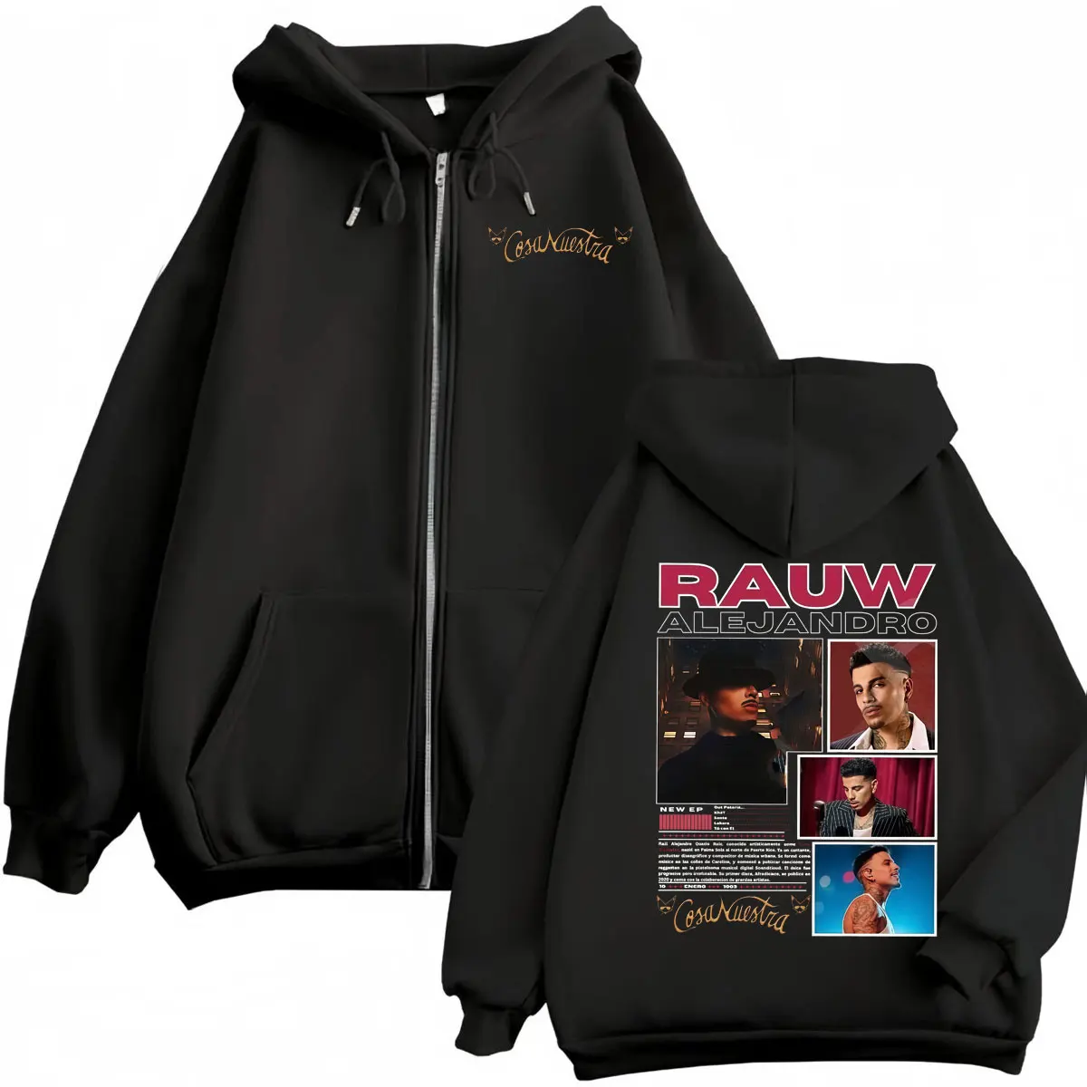 

Rapper Rauw Alejandro Cosa Nuestra Merch Zipper Hoodie Hip Hop Vintage Zip Up Sweatshirts Men's Women's Fashion Casual Pullovers