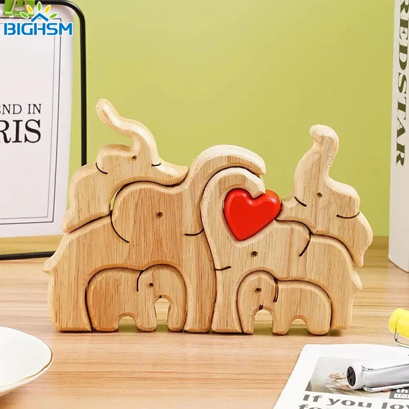 Personalized Elephant Family Wooden Art Puzzle, Desktop Decorações, Tema Animais, personalizado, Unir Presente, 1Pc