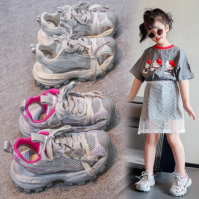 

Students Sports Sandals Toes Capped Mesh Breathable Kids Running Shoes Soft Sole 2025 Summer New Children Casual Shoes Non-slip