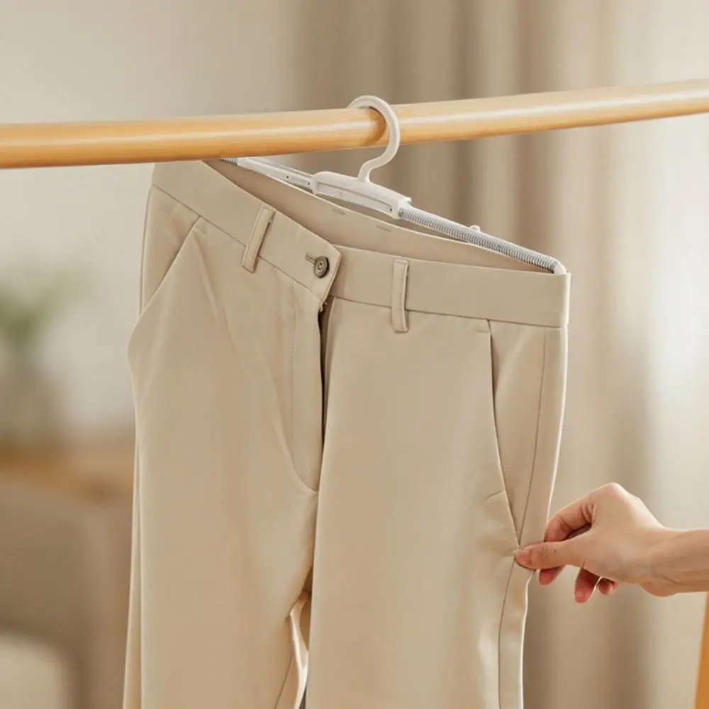 Durable Adjustable Trouser Hanger Spring Tension Telescopic Structure Spring Pants Rack Thickened Clothes Hanger Pants Storage