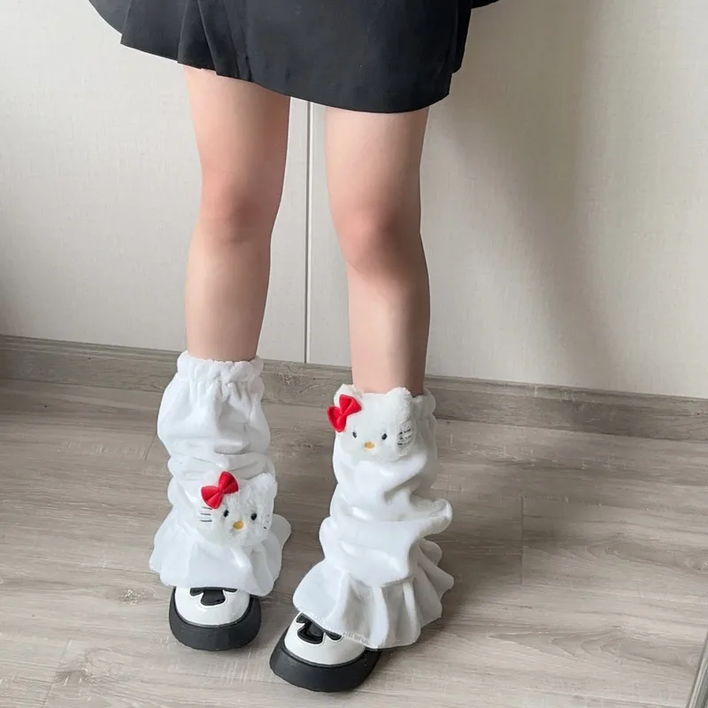 Winter Kawaii Sanrio Hello Kitty Plush Socks Female Girly Heart Over Knee Socks Cartoon Anime JK Uniform Leg Warmers Stockings