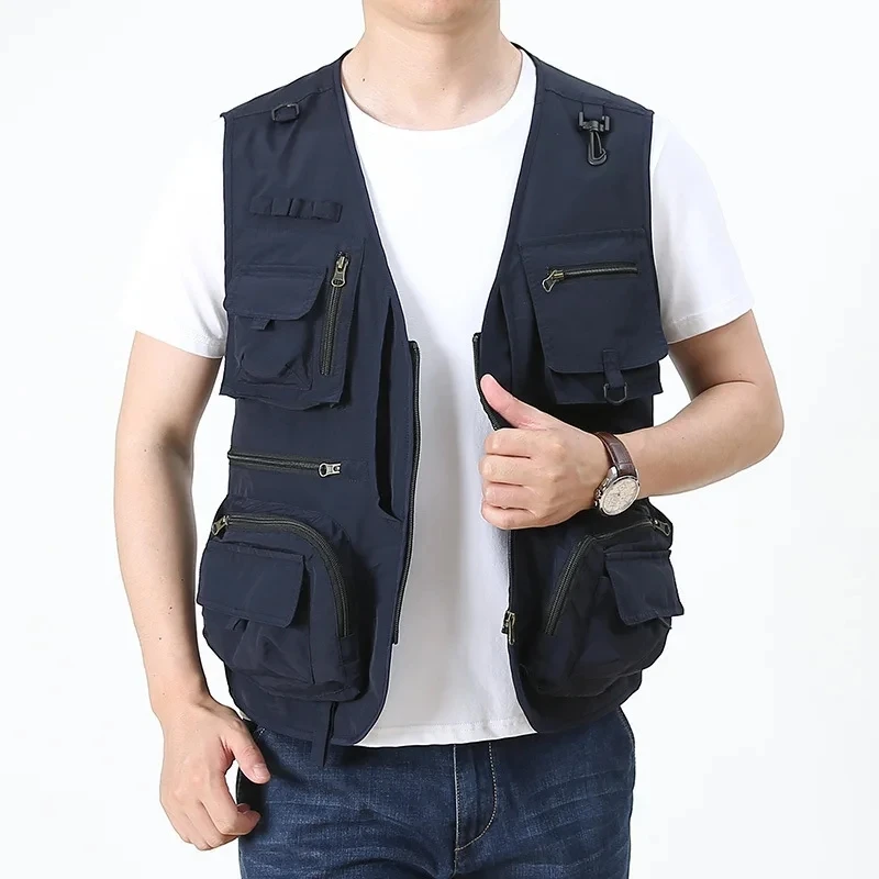 Summer Thin Men's Vest Coat Solid Color Mesh Breathable Multi-pocket Waistcoat Travel Camping Fishing Photography Work Vest Top