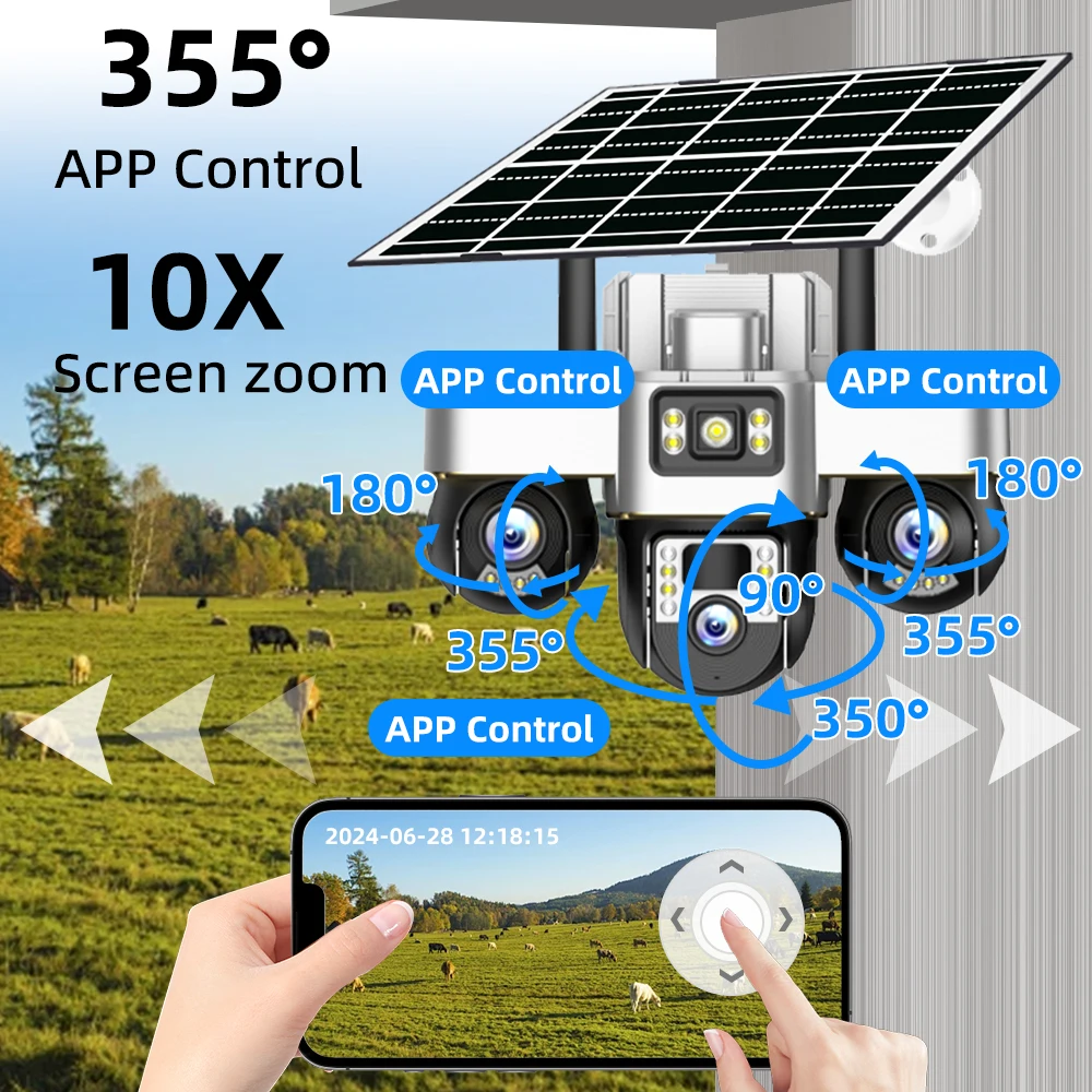 V380 PRO 6K 15MP 3 Objektiv 3 Bildschirm Solar 4G Outdoor CCTV Kamera IP66 Wasserdichte Nachtsicht sicherheit Überwachung