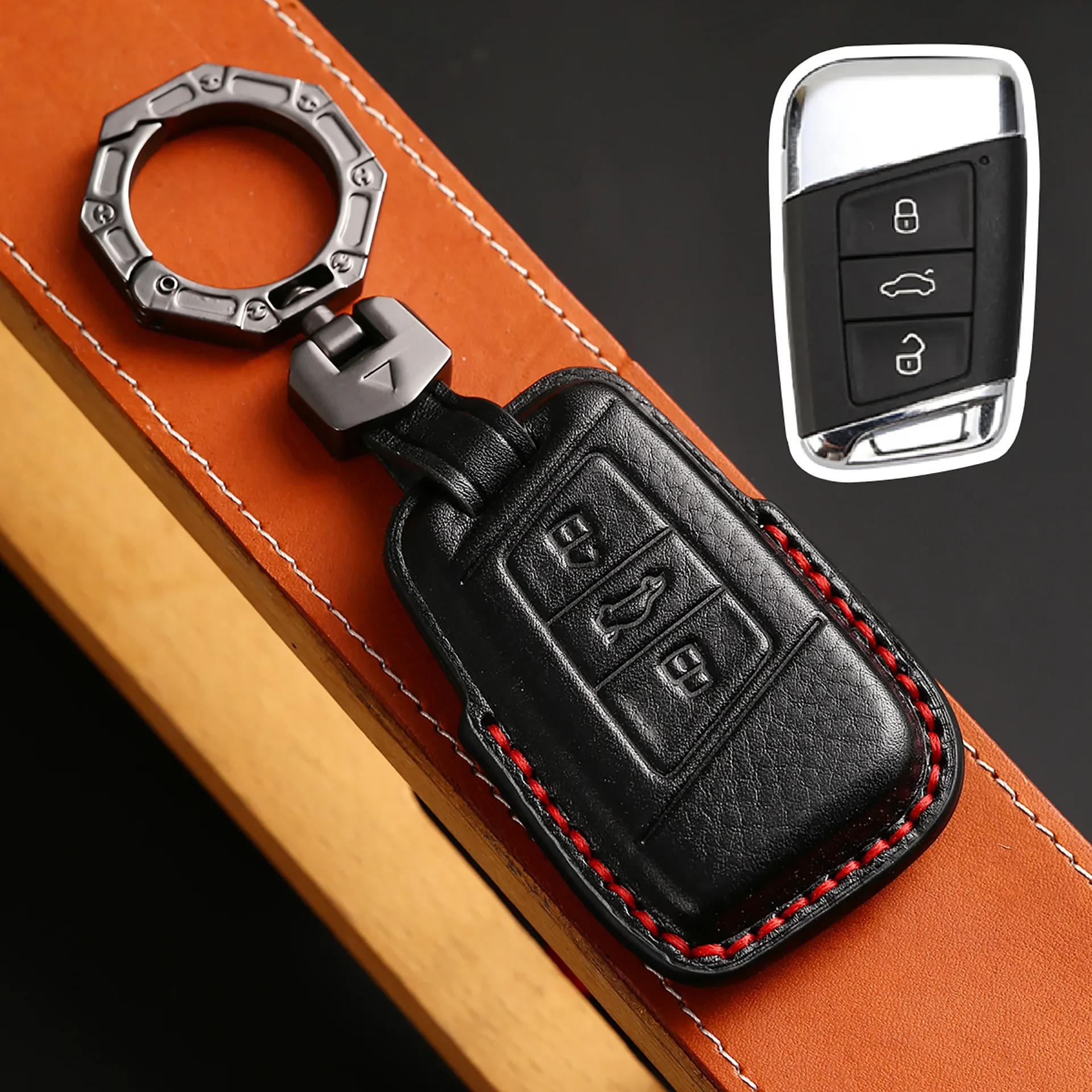 

1pc Luxury Leather Car Key Case Cover Fob Shell For VW Volkswagen Passat B8 Magotan For Skoda Kodiaq Superb A7