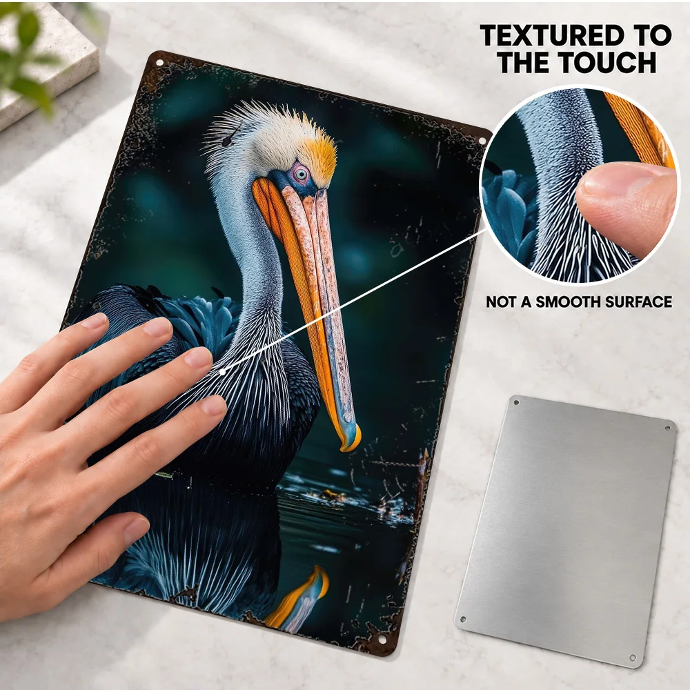 Pelican Portrait Wildlife Photography Printed Poster Retro Bold Design Studio Wall Art Customized Aluminum Metal Sign Fan Gift
