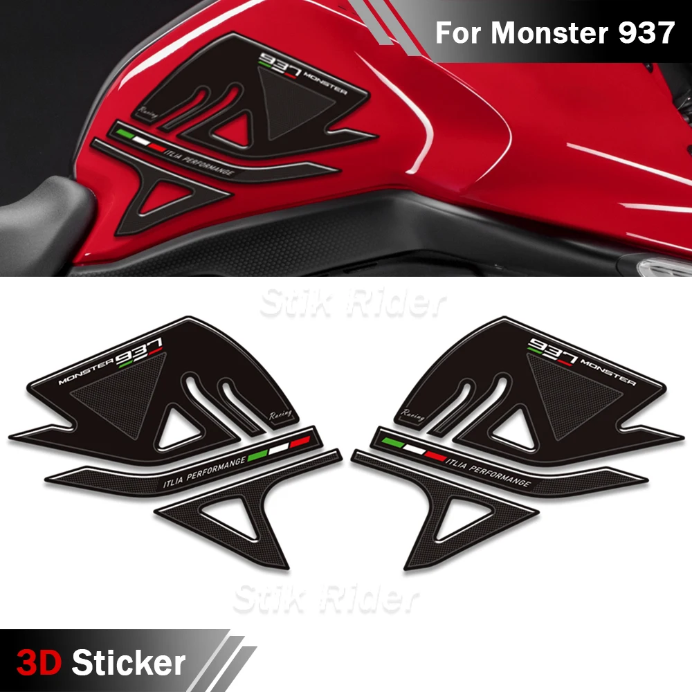 

For Ducati Monster 937 Motorcycle 3D Tank Pad Stickers Gas Side Fuel Oil Kit KneeGrips decorative Protection Decals 2021 2022
