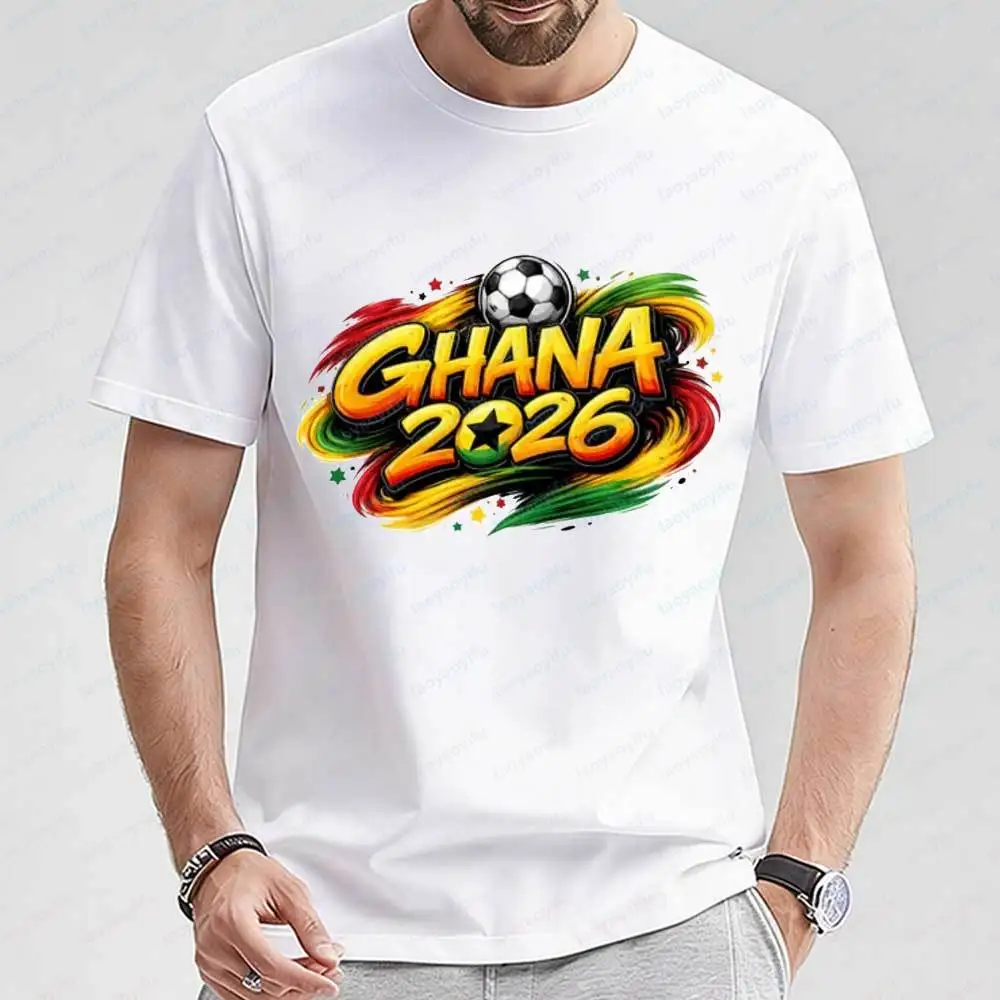 

Ghana 2026 Soccer Men's T Shirt Short Sleeve Graphic Tee with Flag Colors Football Print Casual Sportswear for Men Men Clothing