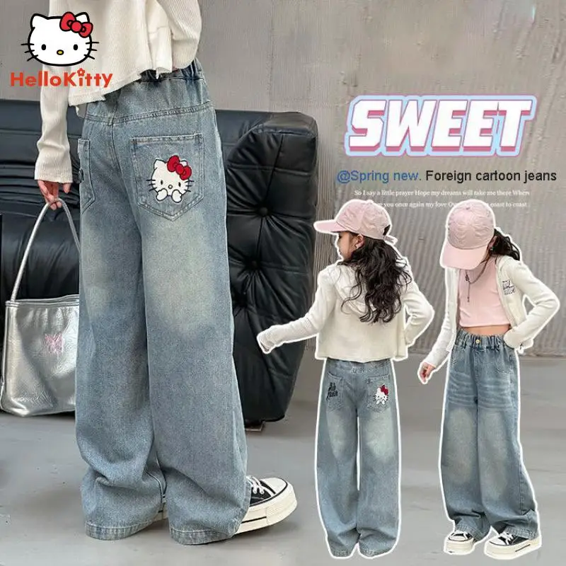 Kawaii hellobyt Jeans ragazze primavera autunno pantaloni in Denim sottile Street Style pantaloni dritti Hip Hop pantaloni a gamba larga regalo di moda