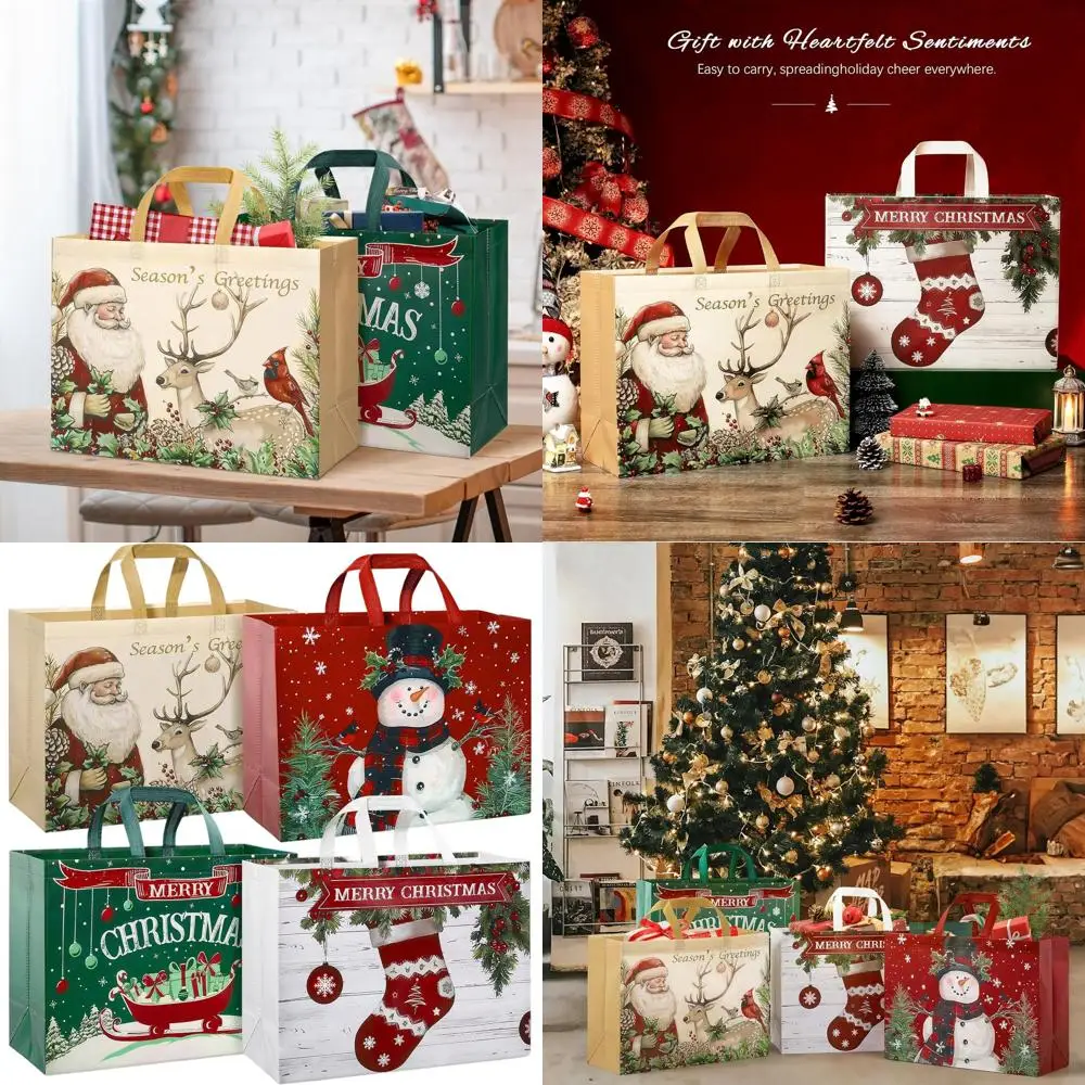 

17 больших рождественских сумок многоразового использования, нетканые с ручками, идеально подходят для подарков и вечеринок, 16,9x12,6x6,8