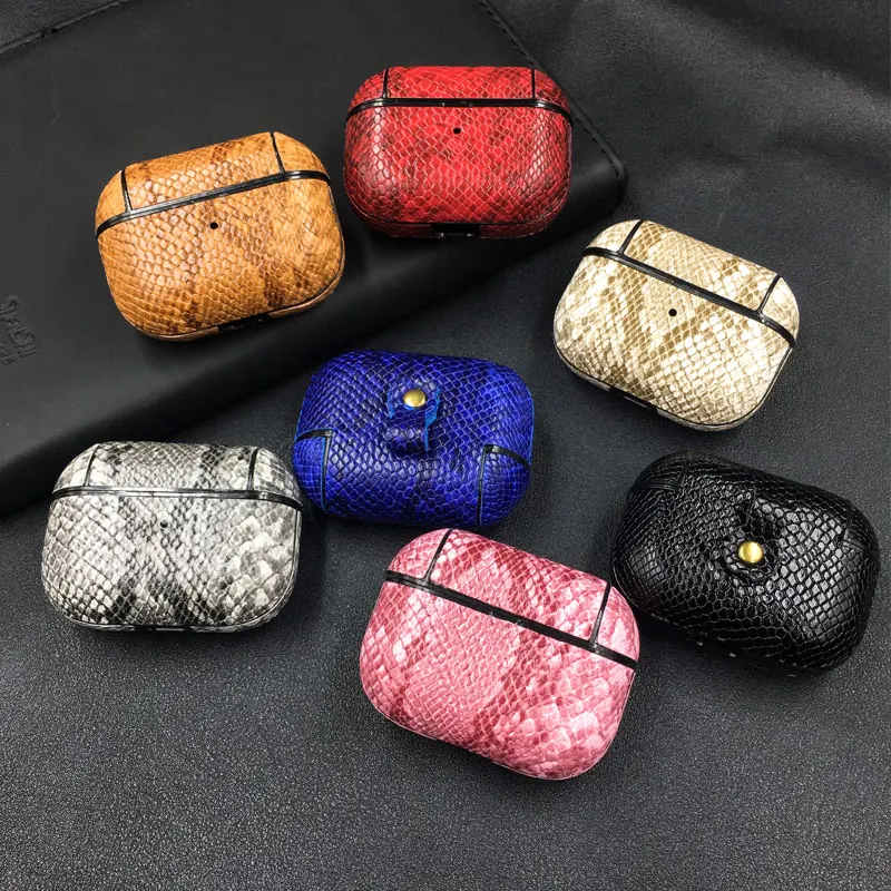 Snake Skin PU Leather Earphone Case For Apple AirPods Pro 2 2022 Shockproof Protective Hard Cover For Air Pods 3 Headphone Case