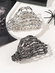 1Pcs Halloween Skeleton Hand Metal Hair Claw Clips,Gunmetal Hand Skull Metal Hair Clip for Thin Hair Punk Y2K Style