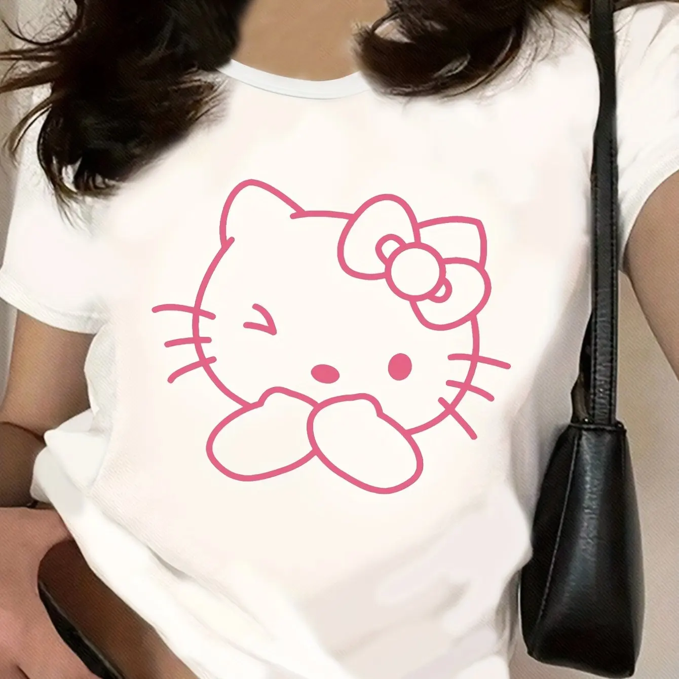 

Hello Kitty Graphic Printing Summer Autumn Winter Cotton Men's and Women's T-Shirts Short Sleeves Luxury Outdoor Sports Brand