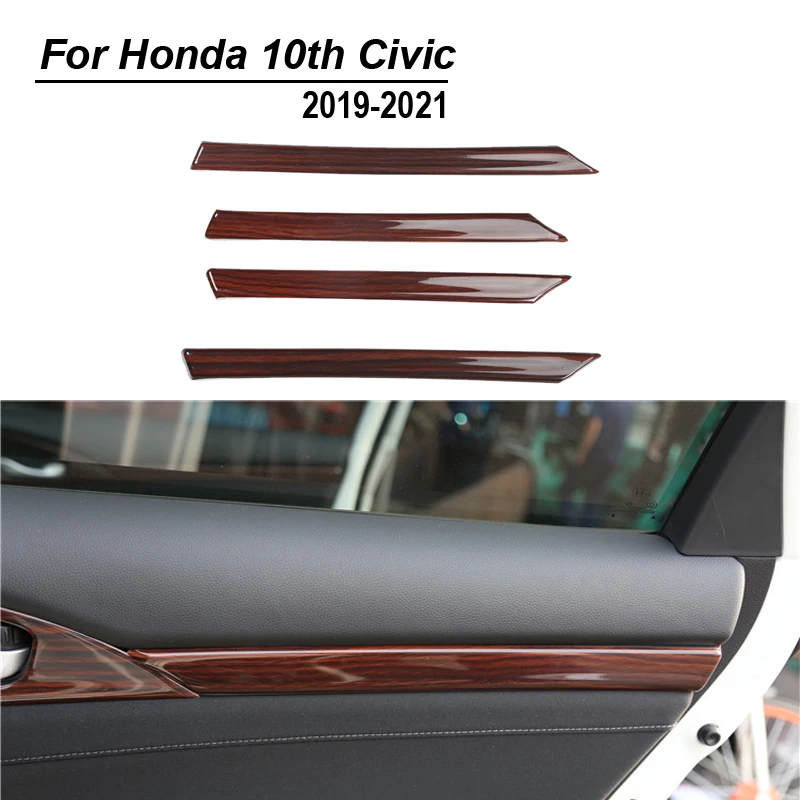 

Левое вождение для HONDA 10th CIVIC 2019-2021 полоса для отделки дверей защитные декоративные наклейки из АБС-пластика с имитацией дерева аксессуары